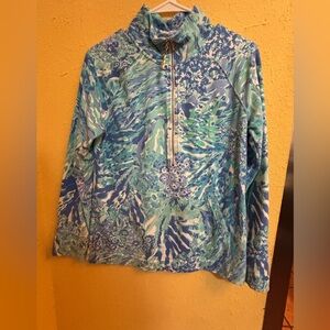 Lilly Pulitzer  skipper popover UPF zip up Blue haven  Patterned top. Small